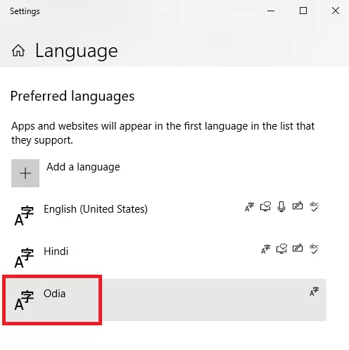 Odia language pack in windows 10