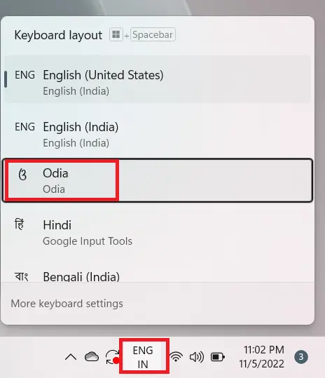 Enable Odia Inscript keyboard in windows 11