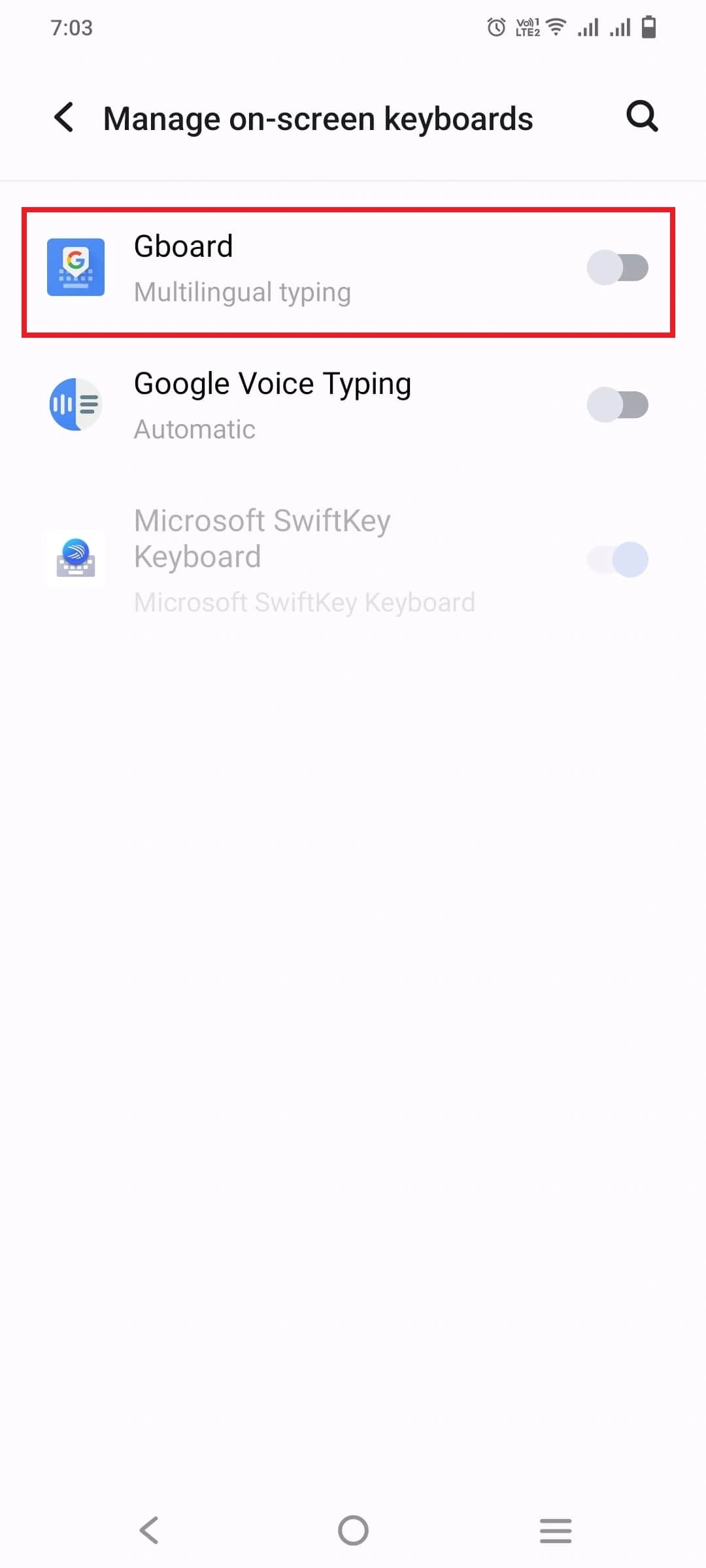 On screen keyboard in mobile