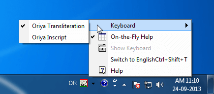 oriya keyboard in language bar